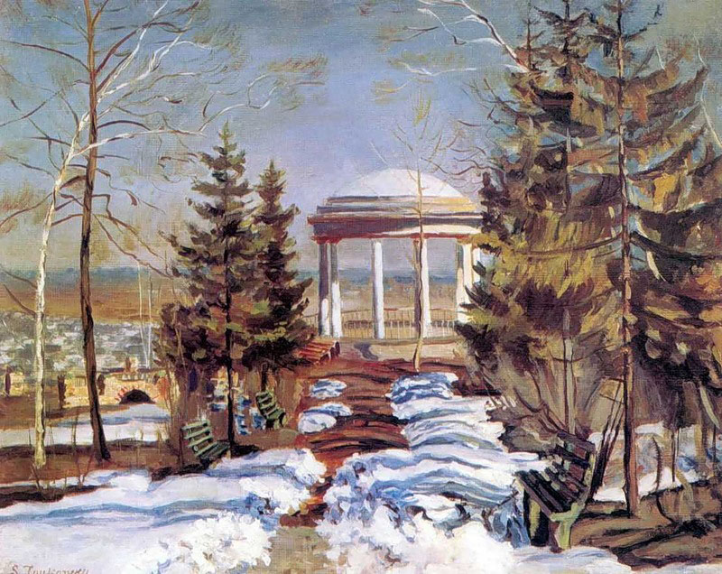 early spring gazebo in the park